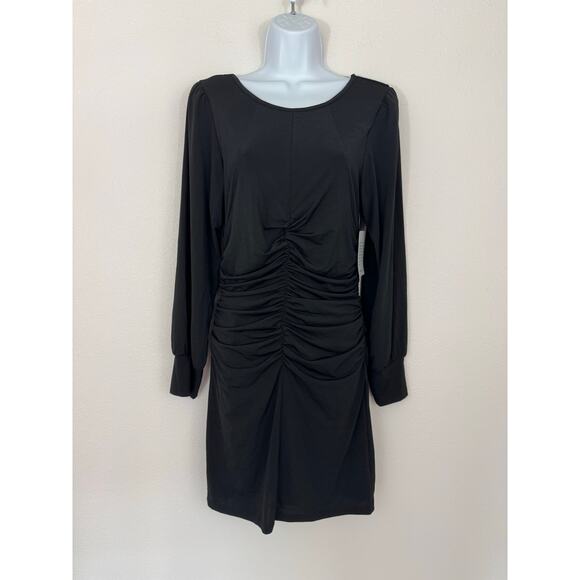 19 Cooper Black Long Sleeve Ruched Bodycon Mini Dress | Size M | NWT - Picture 1 of 6